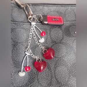 Cherry Heart Bag Charm Keychain Set